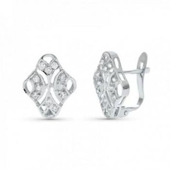 Pendientes Inmaculada Romero Oro Blanco 18k Mujer Rombo Calado Circonitas