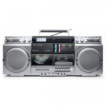 Muse M-380GBS - Boombox Retro con Radio, CD, Casete y Bluetooth en Plata