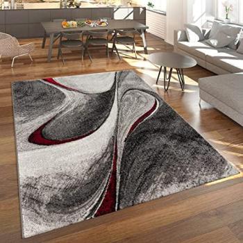 Alfombra Salón Pelo Corto Moderna Jaspeada Diseño Abstracto Gris Rojo Negro 160x230 cm - Paco Home