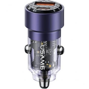 Cargador Usams C39 USB + USB-C 60W Carga Rápida Violeta