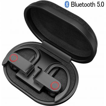 Auriculares Bluetooth Deportivos, iAmotus Auriculares Inalámbricos Bluetooth 5.0 Mini TWS Estéreo In-Ear Cascos Bluetooth Inalambricos con Caja de Carga Portátil para iPhone y Android Negro