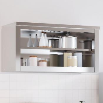 Gabinete de pared de cocina con estante de acero inoxidable plateado