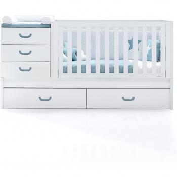 Cuna Convertible Alondra Konver Sero Joy Mare con 2 Cajones (70 x 140 cm) en color blanco/verde turquesa
