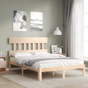 vidaXL Estructura de cama de matrimonio con cabecero de madera maciza