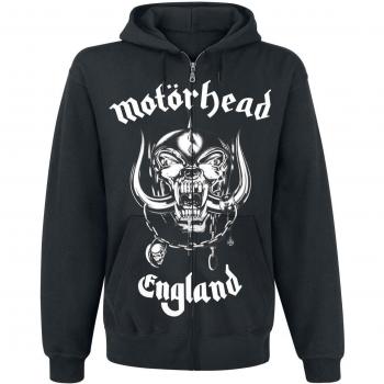 Motörhead England Hombre Capucha con Cremallera Negro S, 50% algodón, 50% poliéster, Regular