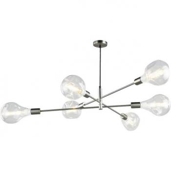 Plafón Alana cromo satinado 6 bombillas 17cm, Lámpara colgante Cromo satinado, 6x E27