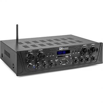 Power Dynamics PV240BT Amplificador de Audio multisala de 4 Canales 4X 100W. Bluetooth, Radio FM, Reproductor de MP3 USB, entradas de micrófono. Uso doméstico, Oficina, Sistema de megafonía