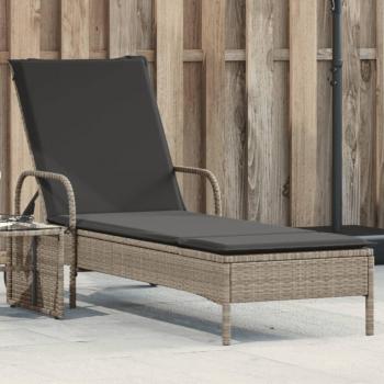 Tumbona con ruedas y cojín de ratán sintético en color negro, marrón o gris para exterior, ideal para jardín, playa, piscina o terraza