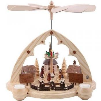 Pirámide de navidad pueblo de Seiffen arco gótico, un piso, 36 cm. de alto, natural, natural, original de los Montes Metálicos