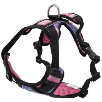 Arnés de Pecho Estampado Mega Heikul Talla M para Perros, Ajustable, Detalles Reflectivos, Argolla para Correa y Manija, Fácil de Colocar, Ligero, Estampado Mega Corazones