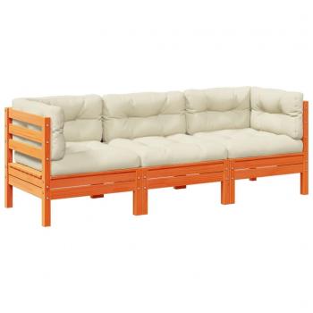 3-Piece Wax Brown Solid Pine Garden Sofa Set with Cushions