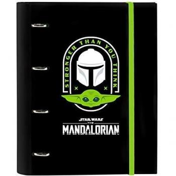 Safta- The Mandalorian Carpeta 4 Anillas de 30mm, Color Negra/Verde flúor, 320x140x440 mm