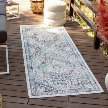 Alfombra Exterior/Interior Vintage Oriental Azul y Beige Rectangular 80 x 220 cm - Surya ARVADA, Altura 6 mm