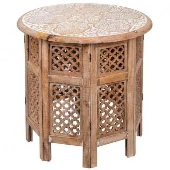 Mesa auxiliar redonda de madera tallada