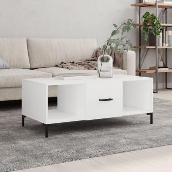Mesa de centro madera contrachapada 102x50x40 cm en blanco y negro, brillante, para salón o comedor, mesa de café auxiliar