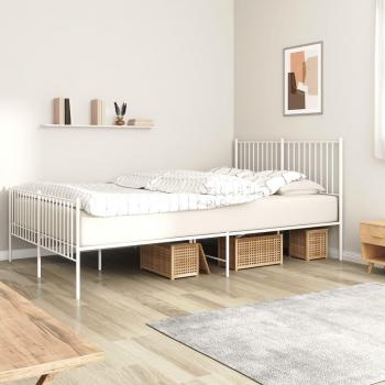 vidaXL Metal Bed Frame without Mattress with Footboard White 150x200cm