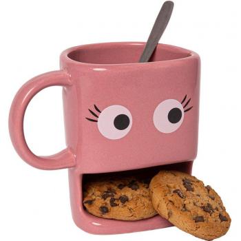 Taza galletas Fisura rosa con soporte para regalar ojos