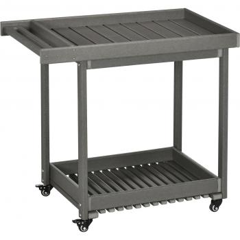 Carro de Servicio Multifuncional para Jardín con Toallero, 2 Estantes y Ruedas, Dimensiones 87x50x80 cm