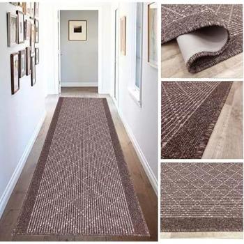 Alfombra Larga Antideslizante para Pasillo y Cocina Tadi & Imperio 1979, Colores Taupé y Antracita, Lavable en Lavadora 67x900 cm