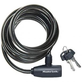 Masterlock Keyed self coiling cable 1.80m x Ø 8mm w 2 keysvinyl cover colour Negro