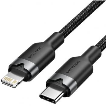 Cable Vention USB-C a Lightning 27W 480Mbps 2m Negro Aluminio Trenzado