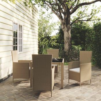 5-Piece Beige Poly Rattan Outdoor Dining Set with Cushions
