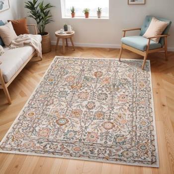 Alfombra Vintage Oriental Rosa/Blanco 200x275 cm con Pelo Corto y Grosor de 13 mm