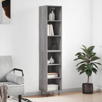 Aparador alto de contrachapada gris Sonoma 34,5x32,5x180 cm con 3 estantes, mueble de almacenaje para salón, buffet y armario auxiliar