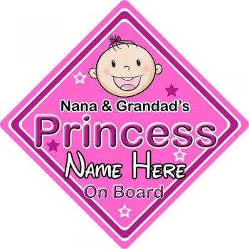 Personalizado Niño/bebé a bordo coche señal ~ Nana y Grandads princesa ~ P y p
