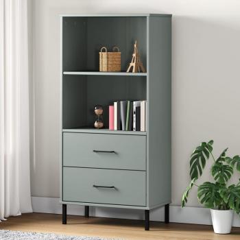 Librería con 2 cajones OSLO de madera maciza, dimensiones 60x35x128,5 cm, en colores Marrón, Gris y Blanco, mueble de almacenaje ideal para oficina, estudio o dormitorio