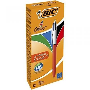 BIC 4 Colores Original Fine Bolígrafos Retráctiles Punta Fina 0,8 mm - Caja de 12 bolígrafos, Color naranja