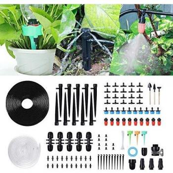 STLOVe Kit de Riego por Goteo 129 PCS Sistema de Riego de Jardín Enfriamiento Atomización Riego Automatico Invernadero Miniatura para Césped, Plantas, Huerto, Patio - 30M