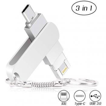 YZPUSI USB 3.0 64gb Pendrive, 3 en 1 64 GB USB 3.0 OTG Memoria USB Flash Drive Stick Conector para i Phone i Pad Android PC Type-C Cell Phone, 64 GB Micro USB Drive