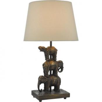 Sobremesa Alina Bronce Antiguo 1 bombilla 46cm con pantalla de bronce envejecido y diseño de elefante buena suerte