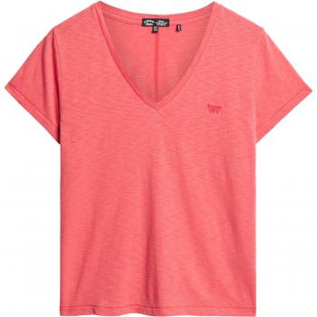 Camiseta de Manga Corta con Cuello Pico Superdry Studios Slub Bordado Vee Roja Coral Mujer