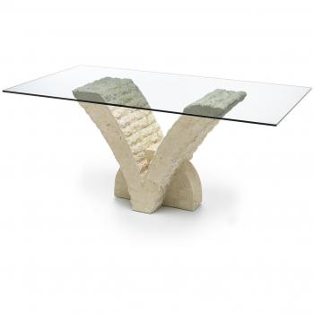 Mesa Fija de Vidrio Templado Transparente Beige (180x100 cm)