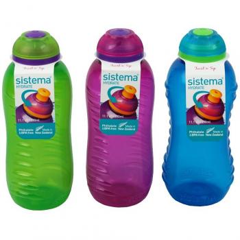 3 cantimploras Sistema de 330 ml; botellas de agua con tapa en color azul, verde lima y rosa