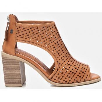 Sandalias de tacón de piel troquelada con detalle de cremallera