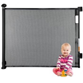 Barrera de Seguridad Extensible para Escaleras, Valla para Niños y Perros, Malla Bebés, Apertura 70-140 cm, Color Negro