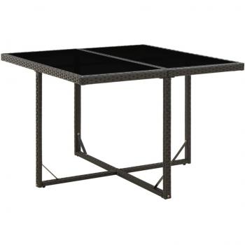 Mesa de jardín ratán sintético negra 109x107x74 cm con superficie de vidrio