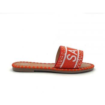 Sandalias planas de mujer estilo pala con tira de bolitas motivo Saint Tropez marca Kelara