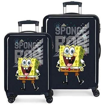 Bob Esponja Bob Party Juego de Maletas Azul 55/68 cms Rígida ABS Cierre combinación 4 Ruedas Equipaje de Mano