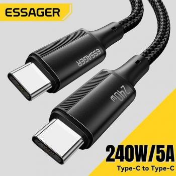 Cable USB Tipo C Essager 240W para iPhone 15 Pro Max PD3.1 - Cable de carga súper rápida 5A para Xiaomi, Macbook Pro, iPad y Laptop - 2m negro