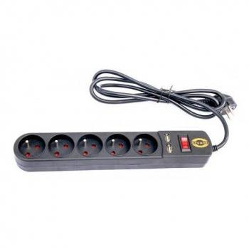 Regleta Orvaldi ORV-5 con Protección de Sobretensión y Cargador USB (1,5m)