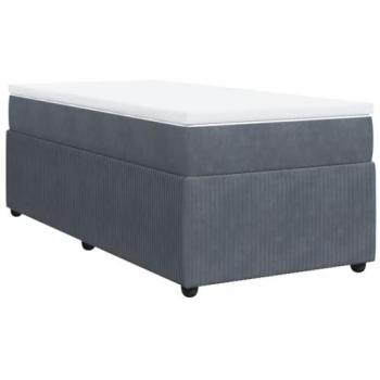 Cama box spring con colchón de terciopelo gris oscuro 90x190 cm