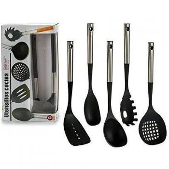 Bigbuy Home S3602977 Set de Utensilios para Cocina Acero, 8.5 x 35 x 20.5 cm, 5 Piezas, 18/8 Stainless Steel