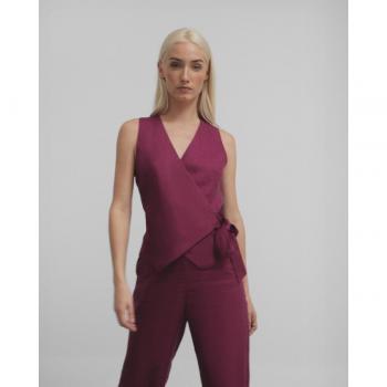 Chaleco cruzado con lazada de lino para mujer