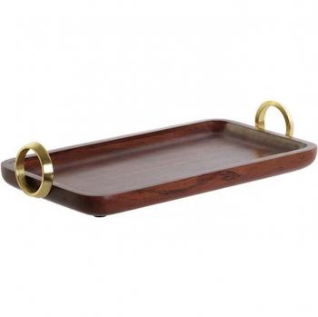 Bandeja DKD Home Decor de Aluminio y Acacia Marrón Dorado 37 x 20 x 7 cm