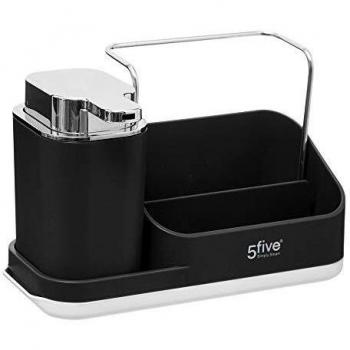Organizador de Cocina con Dispensador de Jabón y Portaesponjas Negro
