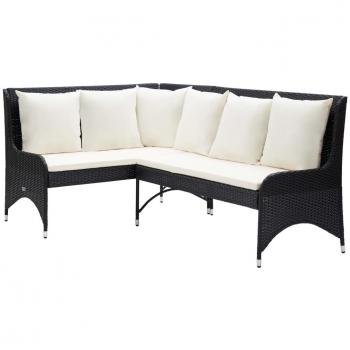 Black Poly Rattan Garden Corner Sofa Set - 2 Pieces